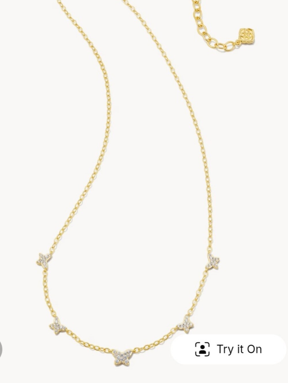 NWOT Kendra Scott Lillia Crystal Butterfly Gold Strand Necklace In White CZ